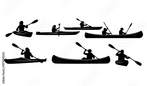 Kayaking and Canoe Silhouette Collection Vector Woman Kayak SVG Set