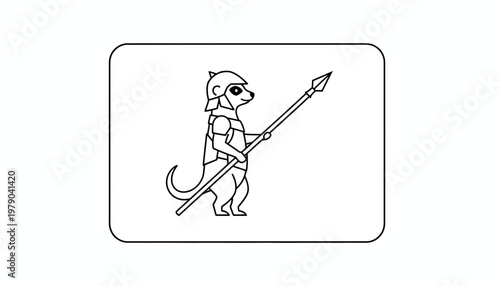 Meerkat Warrior with Spear and Helmet, Cartoon Style