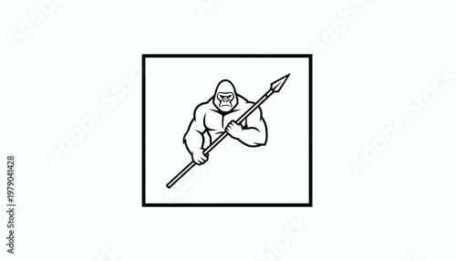 Mighty Gorilla Warrior Holding Spear, Fierce Primate Hunter, Tribal Strength, Vector Art
