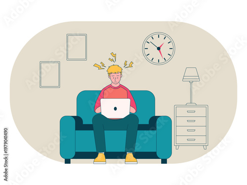 A person feels overwhelmed, stressed and exhausted regarding work. Workaholic illustrations. Flat vector concepts.