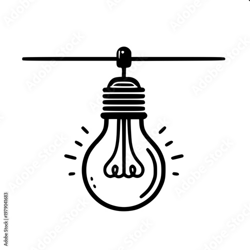 Pendant hanging electric bulb black and white silhouette variation 2