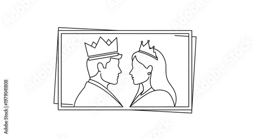 King and Queen Profile Silhouette, Royal Couple, Minimalist Line Art