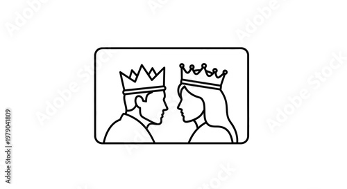 King and Queen Profile Silhouettes Facing Each Other with Crowns