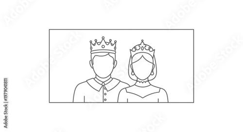King and Queen Royal Couple Portrait Outline Icon