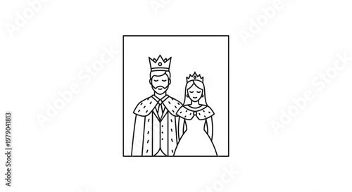 King and Queen Royal Couple Portrait Line Art Icon