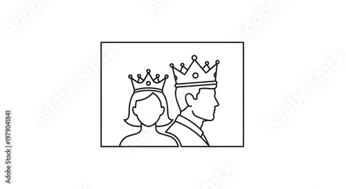 King and Queen Silhouette Icon with Crowns, Royalty Symbol, Minimalist Vector Art