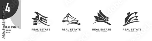 Abstract Roof and Building Logo Collection – Modern Real Estate Vector Icon Set