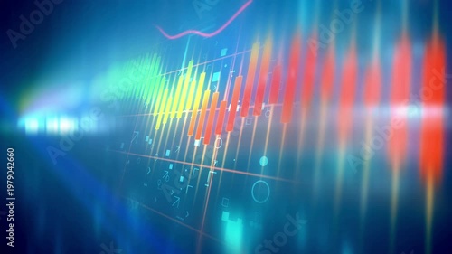 Financial stock market chart and candlestick data trends with investment analytics for trading and portfolio management.