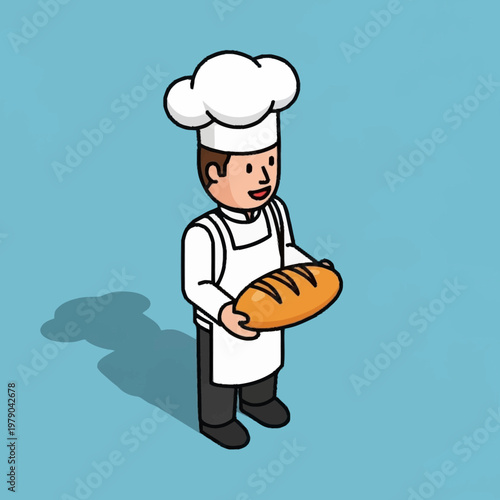 cartoon baker holding a loaf.