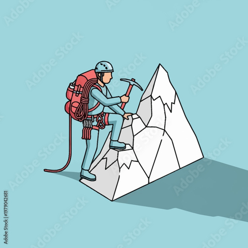 climber on a mountain with pickaxe.