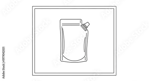 Doypack pouch with spout, line art, packaging design, product mockup, isolated on white