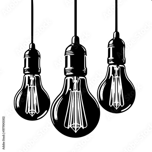 Three vintage hanging edison bulbs silhouette variation 1