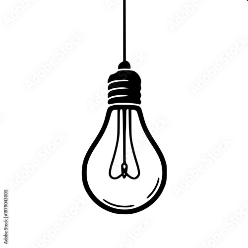 Minimalist wire hanging lightbulb vector silhouette variation 3