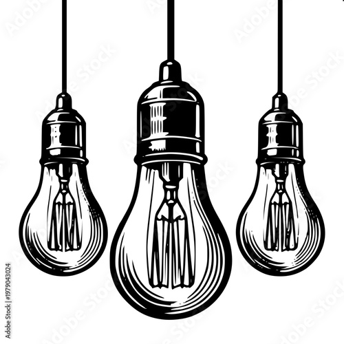 Classic hanging trio lightbulbs vector silhouette variation 3