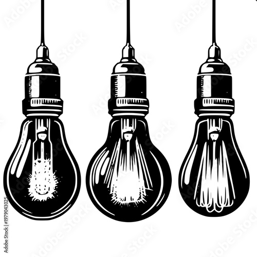 Retro multi pendant hanging bulbs black and white silhouette variation 2