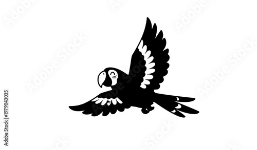 Playful macaw parrot flying cartoon vector flat design colorful tropical bird mascot isolated on white background