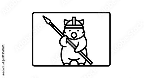 Cute Cartoon Wombat Warrior with Spear and Helmet Icon