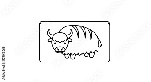 Cute Cartoon Yak, Line Art Illustration, Simple Vector Animal Icon