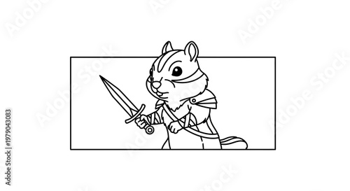 Cute Chipmunk Warrior Holding Sword, Fantasy Character, Cartoon Style