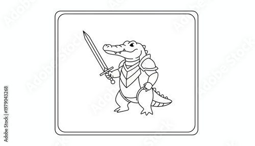 Cartoon Warrior Alligator with Sword and Armor, Fantasy Character