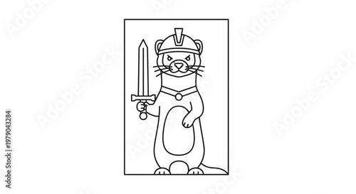 Cartoon Warrior Weasel Holding Sword, Medieval Knight Animal Character