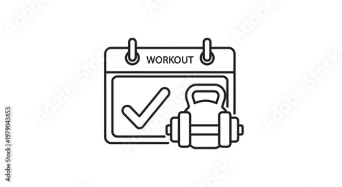 Workout Calendar Icon with Dumbbell and Checkmark - Fitness Planning Concept