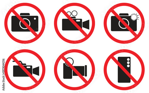 Free Download No Camera No Video Recording Signs Set Prohibited Photography Icons Vector - GFXLoad