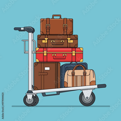 Luggage Cart Full of Vintage Suitcases