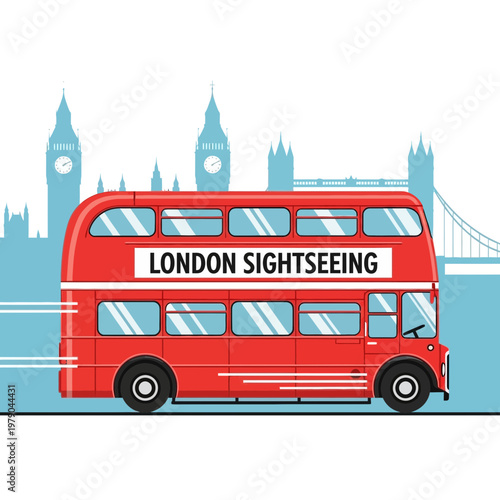 Red London Double Decker Bus with Big Ben and Tower Bridge Silhouette