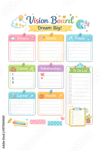 vision board for dreams, goal setting vision board, dream life collage, inspirational vision board, goals visualization board, motivation vision board, life goals planner, personal growth board, succe