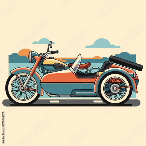 Retro Sidecar Motorcycle Illustration