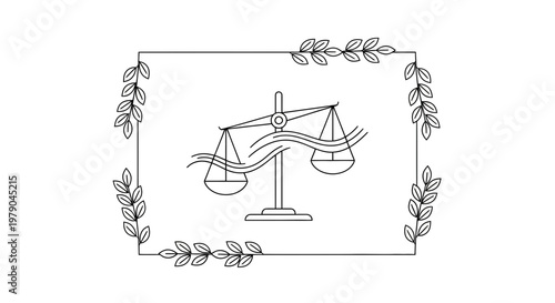Scales of Justice with Wavy Lines, Legal Symbol, Law and Order Concept, Decorative Border