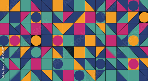 Colorful mosaic made of various shapes in geometric arrangement