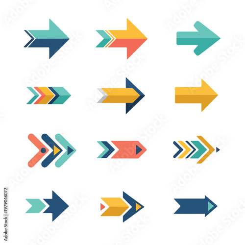 Colorful vector arrows pointing to the right on a white background