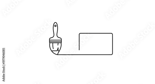 Paintbrush Drawing a Rectangle Outline on White Background, Minimalist Line Art