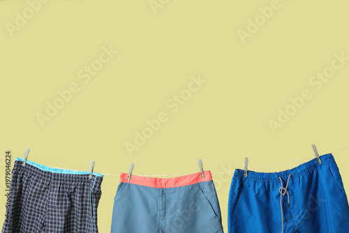 Swimming trunks hanging on ...