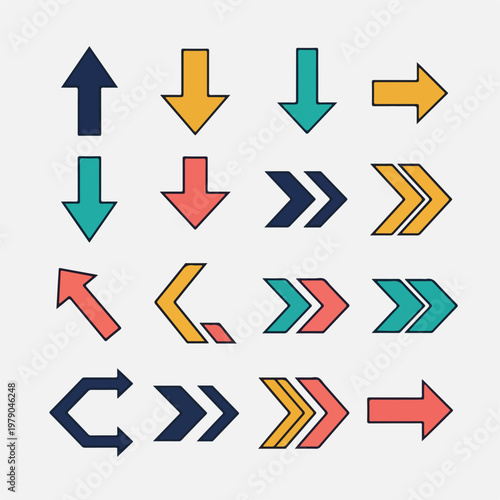 Colorful vector arrows pointing up, down, left, right, and diagonals