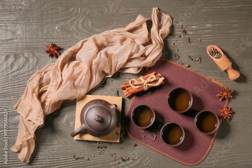 Composition with cups of ho...