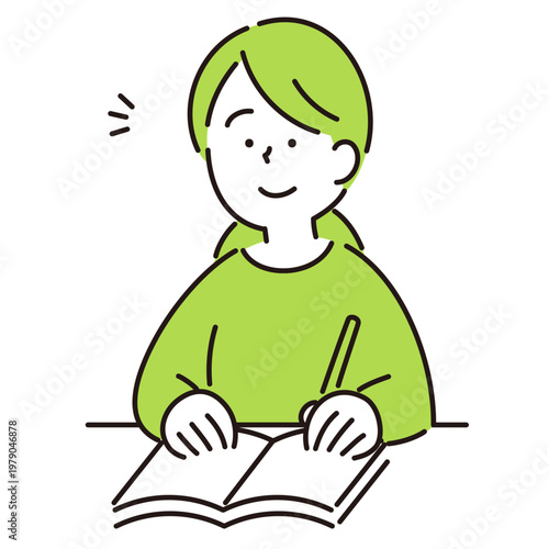 笑顔で勉強をする女の子のイラスト