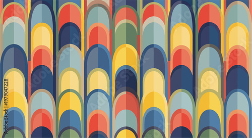 Colorful, layered semi-arch design with repeating pattern