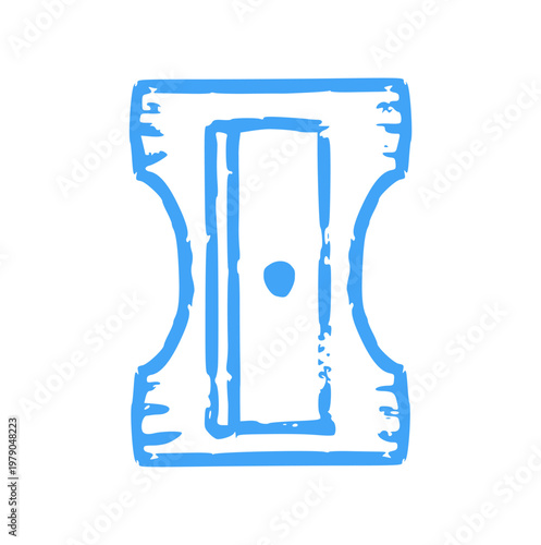 Pencil sharpener crayon wax doodle style, rough textured hand drawn, school stationary, office supply, blade, sharpener tool, education, student icon