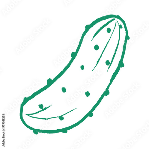 pickle cucumber, hand drawn green crayon wax, doodle element, organic fermented food icon, rough texture sketch, salty snack