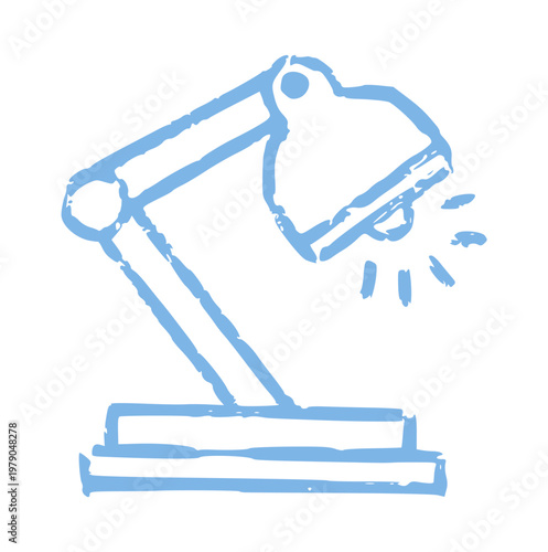 Desk lamp light crayon wax doodle style, rough textured hand drawn, table study lamp, office equipment, bulb, furniture, bedroom interior, workspace