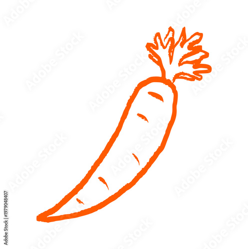 Fresh carrot vegetable, hand drawn orange crayon wax doodle, organic food element, rough texture pencil sketch, healthy vegan icon