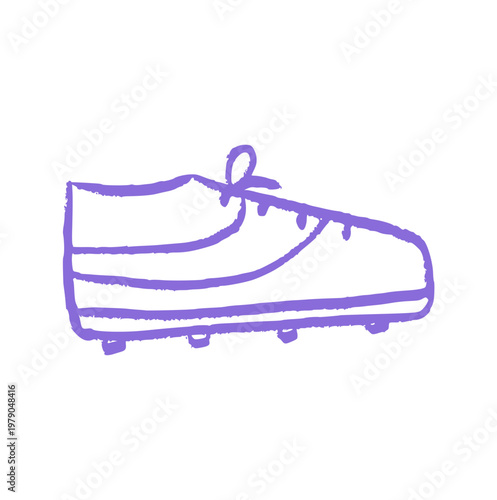 Soccer cleats shoe, hand drawn football boots, doodle sport equipment, crayon wax texture, athlete footwear, rough sketch icon, athletic sneakers element