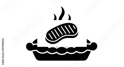 Steak cooking on a grill a black and white icon representing culinary delight