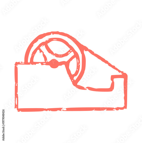 Tape Dispenser, Hand Drawn Crayon Wax, Sticky Tape Holder, Stationery Doodle, Office Supply, Adhesive Tape, Rough Texture Element