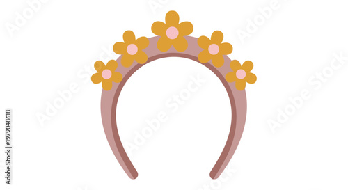 A decorative headband adorned with small floral elements sits on a white background.