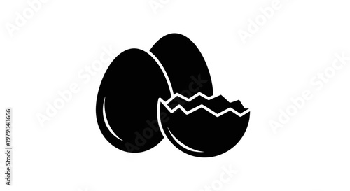 Black and white illustration of an egg and cracked eggshell symbolizing new beginnings
