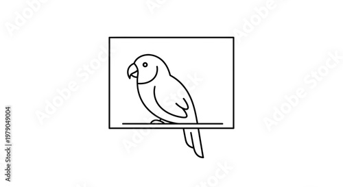 Minimalist parrot icon in a square frame, simple line art, vector illustration